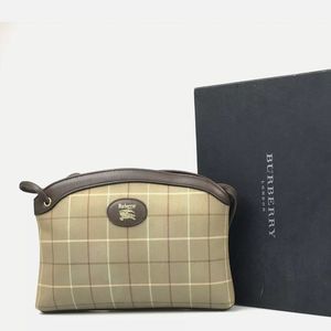 Burberry Bag Clutch Check Pattern Canvas Leather Khaki Brown Authentic